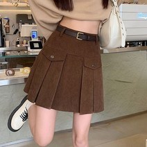 겨울랩스커트 올미니 레더 체크 롱 코듀로이 플리츠 미니 스커트 여성 가을 겨울 새로운 하이 웨이스트 한국 스타일 a 라인 벨트 레트로 올 매치 카와이 테니스 스커트