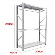 고정식행거 옷가게 2단 행거 매장용 철제 스탠드 랙, 200x60x250  3층 회색흰색300KG