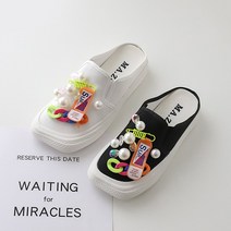 이나슈즈 진주 보석 장식 스퀘어 뮬 운동화 슬리퍼 쿠션 블로퍼