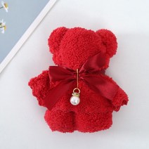 코랄베어 레드타올 결혼 한쌍 비순면 경조사용 작은타올 사각타올 선물세트, 30*30Cm스퀘어타월접는곰(진주펜던트)