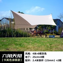 대형타프 쉘터 캠핑 썬쉐이드 렉타 프리미엄 자외선차단, 육각 440x440 코팅 실버 카키 아이언 2개