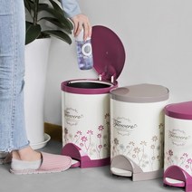 원형 페달형 휴지동 5.5L 8.5L 플라워 인테리어 디자인 쓰레기통 무소음, 브라운