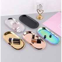 고급 메탈 타원형 트레이 촬영소품 액세서리 수납 요리트레이, 골드