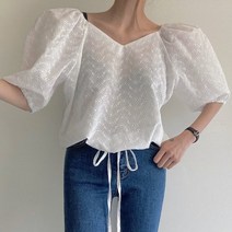 아이우먼 크롭퍼프자수블라우스 TGK208M208 빅사이즈