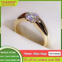 반지 패션 데일리 유니크 주얼리 자격증 파인 골든 티베트 실버 링 약혼 웨딩 밴드 심플 라운드 클리어 CZ 지르콘 남성용 R16