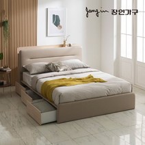 장인가구 엘린 LED 가죽헤드 3서랍 수납침대 Q_프레임[착불], 베이지
