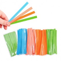 kimspp 체크도트 페트빵끈 약100개입(8x120mm) 봉지끈 포장끈 리본빵끈 1개, 체크오렌지