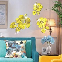 붙이는거울 라탄거울 휴대용거울 꽃거울 벽 스티커 Diy 아크릴 3D 장식 Miroir 벽화 홈 거실 침실, 03 Gold