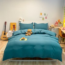 FULE 워싱된 면 이불 커버는 변색되지 않고 내마모성이 있습니다. 1 작은 신선한 믹스 앤 매치 미국면 4 피스 간단한 바람 침대 3 피스 단색 이불 커버 시트 학생