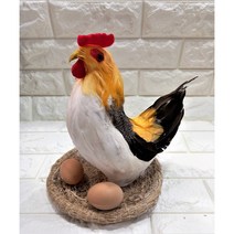 둥지에 앉은 깃털 닭 모형 리얼 닭 모형 가을 디스플레이 시골풍경