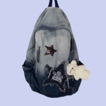 [인형증정] Y2K 패션 데님 백팩 하이스쿨 별 백팩 밀레니엄 스타일 키치 하이틴룩