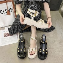 NANUO 록 스터드 샌들 학생 통굽 패션 하이탑 로마 샌들