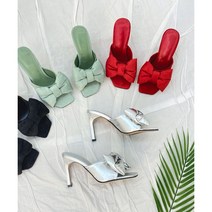 스웨이드 리본 뮬 슬리퍼 힐