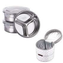 국산 스테인레스 3단 밀폐용기 원형 도시락 찬합 소풍 나들이 캠핑 차박 피크닉 반찬통 소형