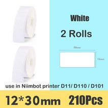 Niimbot D11 프린트 라벨 슈퍼마켓 방수 찢어짐 방지 가격 순수 컬러 스크래치 용지 롤, 12 White