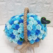 영하우스 비누장미 100송이 꽃바구니 생일꽃바구니 축하꽃바구니 배달 고급형 기념일 프로포즈꽃배달 로즈데이장미 환갑 칠순 팔순 비누꽃 선물, 블루+축하합니다