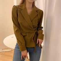 허리랩 리본 블라우스