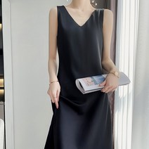 새틴 뷔스티에원피스 고퀄리티 감각 실크 끈나시 여성 봄 여름 초산 미디롱 이너웨어 민소매