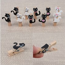 디자인 나무집게 마끈 세트 고양이 10P 커플 사진 액자 앨범 장식 벽걸이