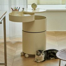 원형 테이블 협탁 사이드 쇼파 거실 침실, 화이트 하이 스타일(38.5xH76.5CM)