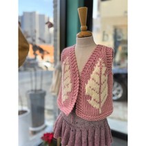 [대바늘 DIY패키지] 나뭇잎베스트/니트조끼/대바늘패키기/동영상없음, 6~7세, 레드(아이보리)