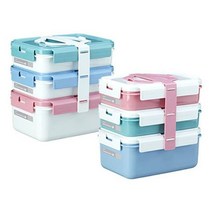 코멕스 찬합 도시락통 런치 도시락 직사각 3단 핑크, 1개