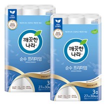 15% +15% 적용가 29680 깨끗한나라 순수프리미엄 27m 30롤 2팩 107mm + 기프티콘 증정