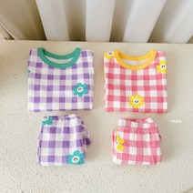 콩알옹알 체크 데이지 실내복 1세-7세 아기 유아 아동 여아 남아 봄 면 내복 잠옷 내의