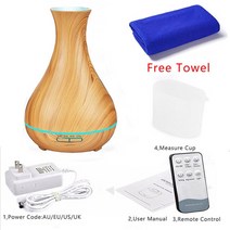 대용량 초음파 가습기 아로마 에센셜 오일 디퓨저 550ML 우드 그레인 포함 7 색 LED 조명 가정용 테라피, [01] Light Wood Grain, [01] AU