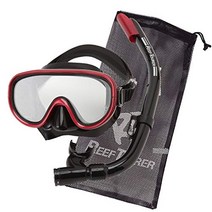 [Amazon.co.jp 한정]리프 투어러(REEF TOURER) 스노클링 스노클 마스크 스노클 어른용 2점 세트 실리콘제 메쉬 백 첨부 블랙 메탈릭 다크 레드 RC0105