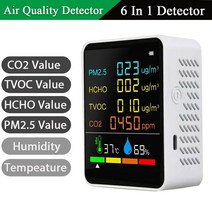 복합가스농도측정기 공기질 미세먼지측정기 다기능 5in1 CO2 미터 디지털 온도 습도 시험기 이산화탄소 TVOC HCHO 감지기 대기 질 모니터, [05] white 6 IN 1