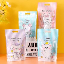 귀여운 캐릭터 답례품 지퍼백 손잡이 비닐봉투 50P, A.줄무늬50장, A.줄무늬50장