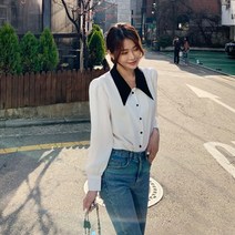 떳다그녀 라이코 배색 카라 블라우스