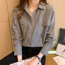 넷투넷코리아 여성 체크패턴 블라우스 기본 루즈핏 데일리룩 셔츠