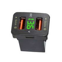 이중 USB 차량 충전기 빠른 충전 LED 전압계 소켓 자동 휴대폰 충전기, 녹색