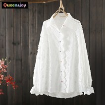 퀸앤조이 알록달록 체크단추 레이스 자수 블라우스***판매자 퀸앤조이***