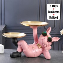 이케아글라돔 불독 집사 사이드 테이블 과일 음료 트레이 도베르만 장식 피규어 거실 인테리어, 2개의 트레이가 있는 P-라잉