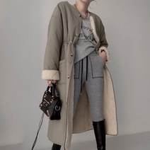 [레티고] 뽀글이 안감 퀼팅 라운드 롱 점퍼