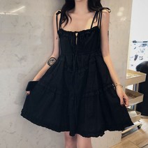 레이스 캉캉 끈나시 미니 블랙 원피스