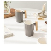 쓰임 우드 핸들 롱머그컵 340ml, 화이트, 4개