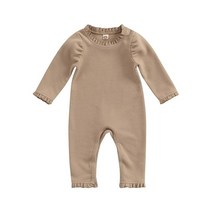 강아지 점프 슈트 Ma & -0-18M 점프수트 여아용 단색 롬퍼 긴 소매 가을 의류, 02 카키색_04 18-24Months
