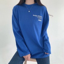 남자 봄 오버핏 레터링 나염 커플 라운드 긴팔티 4컬러
