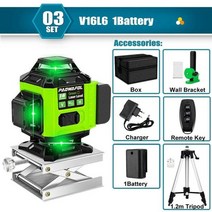 전자식 레드 그린 레이저 레벨기 다기능 레이저 수평기 회전레벨기 16 라인 4d 무선, set3 1배터리, 1개