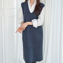 데일리앤 콤비 여성 레이어드 루즈핏 롱 니트조끼 베스트 원피스