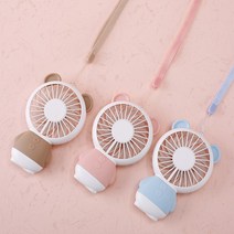 KC인증 곰돌이 휴대용 LED 선풍기 USB 충전식 목걸이 탁상용 베어 곰 미니, ZW-2801, 브라운-