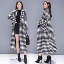 트렌치코트 여성용 격자 무늬 모직 재킷 우아한 슬림 기질 롱 아웃웨어 방풍 윈드브레이커 코트 2022 년 패션 봄 상품