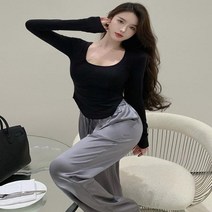 어썸클로젯 라운딩 래글런 피트업탑 밴딩 실키 와이드팬츠SET
