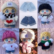 푸른옷장 10cm 15cm 인형옷 니트 스웨터 비니 바지 모음, 토끼귀 모자 블랙