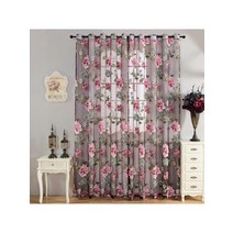 비즈발 Peomies구멍이 있는 자수 커튼 구슬 빛 전달 문 창 거실 침실 1 개