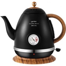 Lyty 800167 Electric Kettle with Thermometer Stainless Steel 1.5L 1000W Gooseneck Pour Over Coffee T, 검은색